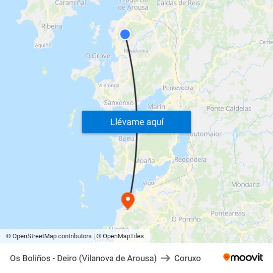 Os Boliños - Deiro (Vilanova de Arousa) to Coruxo map
