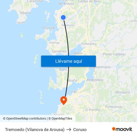 Tremoedo (Vilanova de Arousa) to Coruxo map