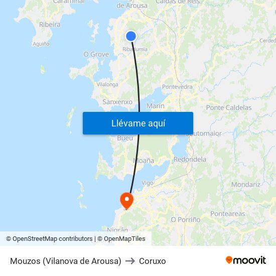 Mouzos (Vilanova de Arousa) to Coruxo map