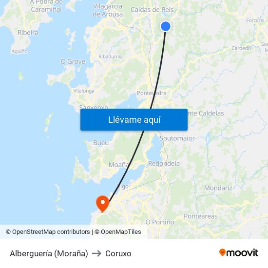 Alberguería (Moraña) to Coruxo map