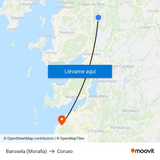Barosela (Moraña) to Coruxo map