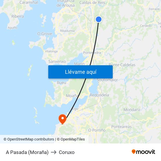 A Pasada (Moraña) to Coruxo map