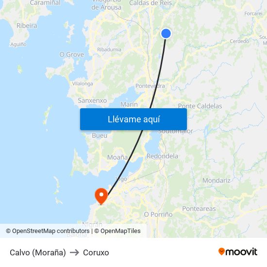 Calvo (Moraña) to Coruxo map