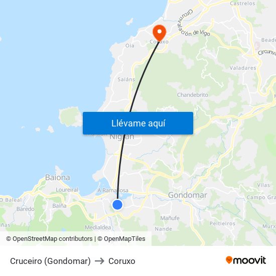 Cruceiro (Gondomar) to Coruxo map