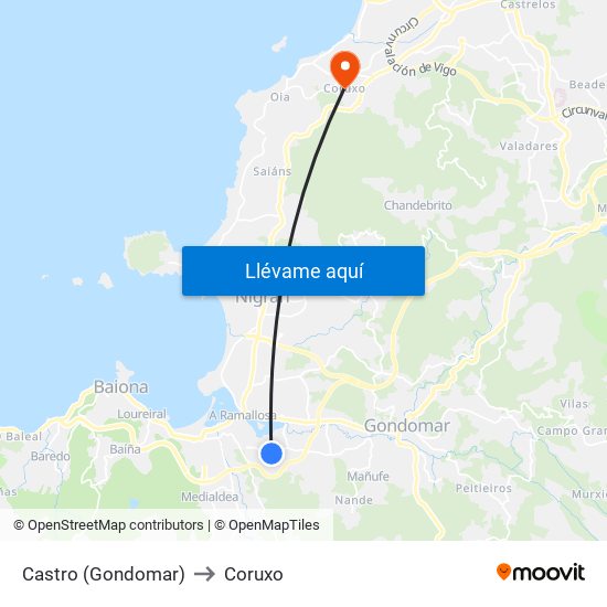 Castro (Gondomar) to Coruxo map