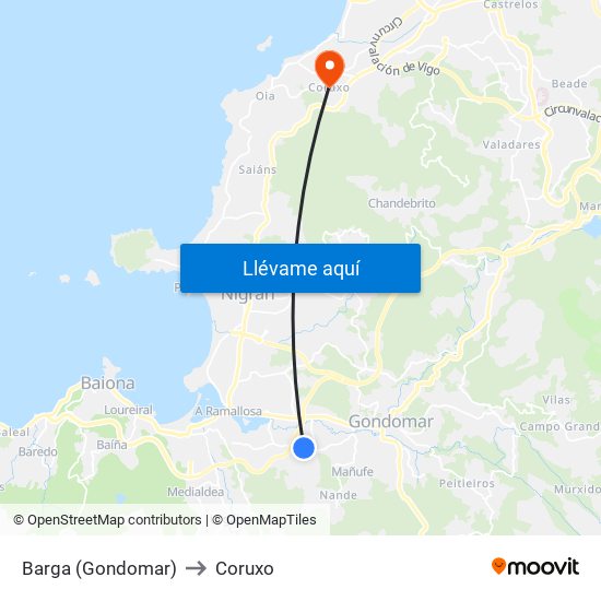 Barga (Gondomar) to Coruxo map