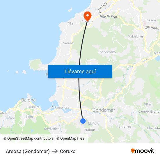 Areosa (Gondomar) to Coruxo map