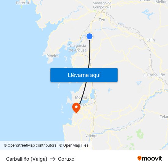 Carballiño (Valga) to Coruxo map