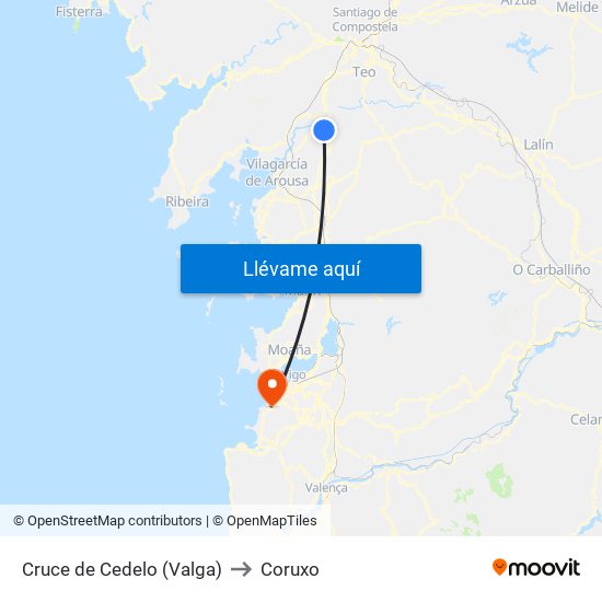 Cruce de Cedelo (Valga) to Coruxo map