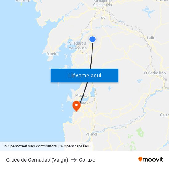 Cruce de Cernadas (Valga) to Coruxo map