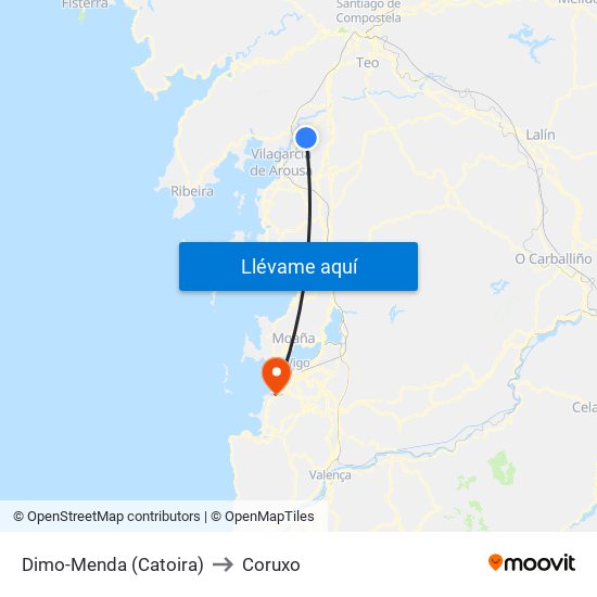 Dimo-Menda (Catoira) to Coruxo map
