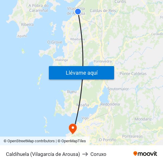 Caldihuela (Vilagarcía de Arousa) to Coruxo map