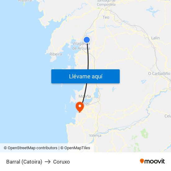 Barral (Catoira) to Coruxo map