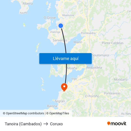 Tanoira (Cambados) to Coruxo map