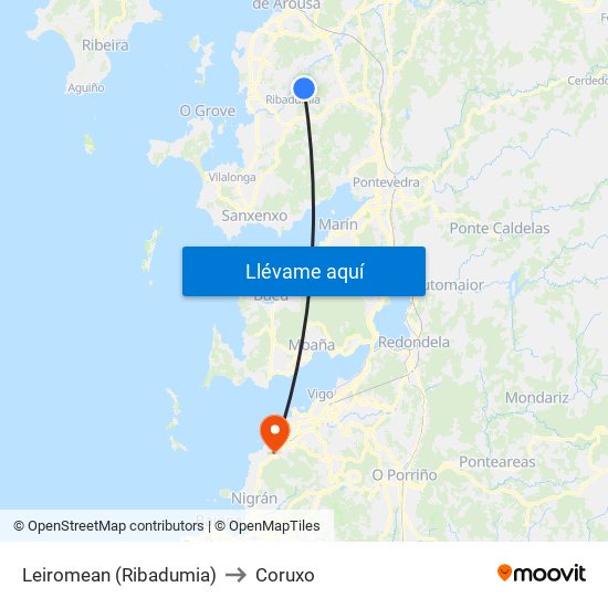 Leiromean (Ribadumia) to Coruxo map