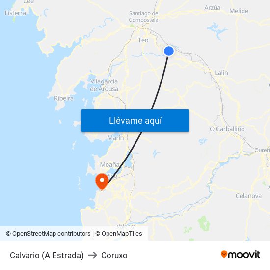 Calvario (A Estrada) to Coruxo map