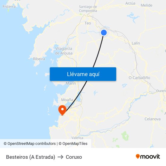 Besteiros (A Estrada) to Coruxo map