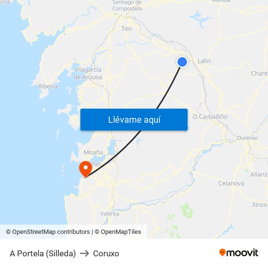 A Portela (Silleda) to Coruxo map