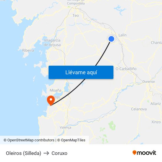 Oleiros (Silleda) to Coruxo map