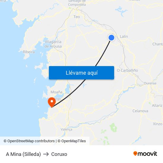 A Mina (Silleda) to Coruxo map