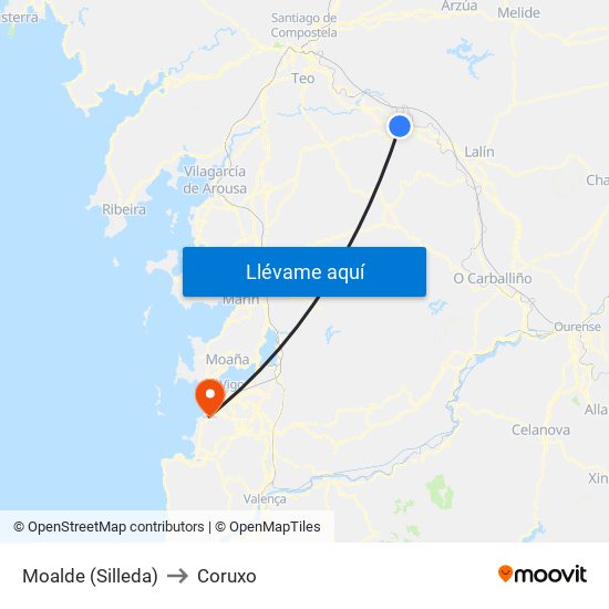Moalde (Silleda) to Coruxo map
