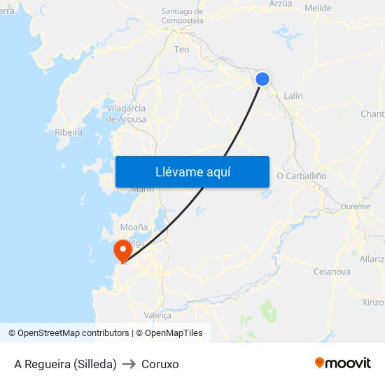 A Regueira (Silleda) to Coruxo map