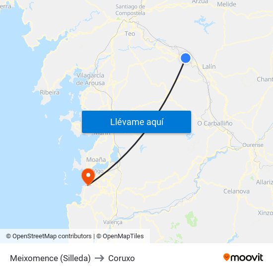 Meixomence (Silleda) to Coruxo map