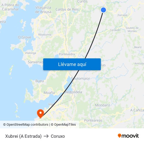 Xubrei (A Estrada) to Coruxo map