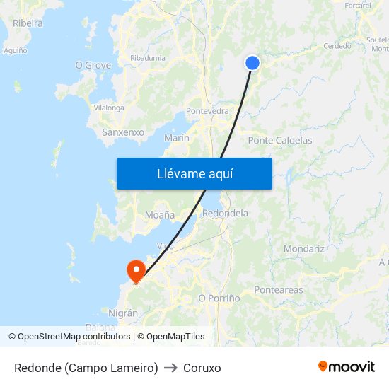 Redonde (Campo Lameiro) to Coruxo map