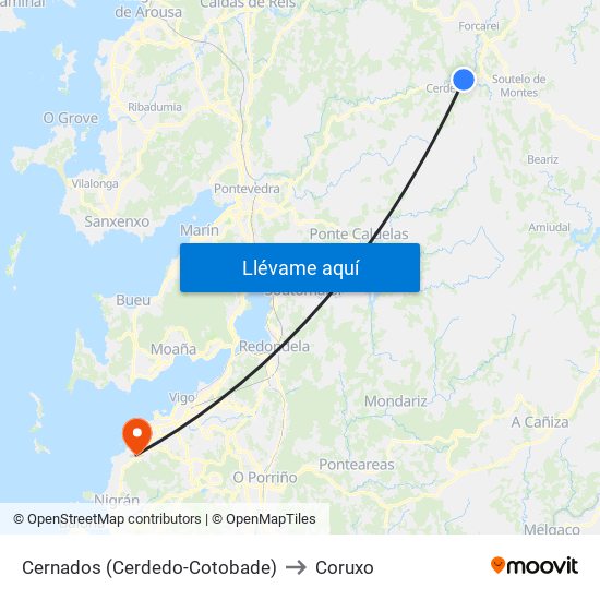 Cernados (Cerdedo-Cotobade) to Coruxo map