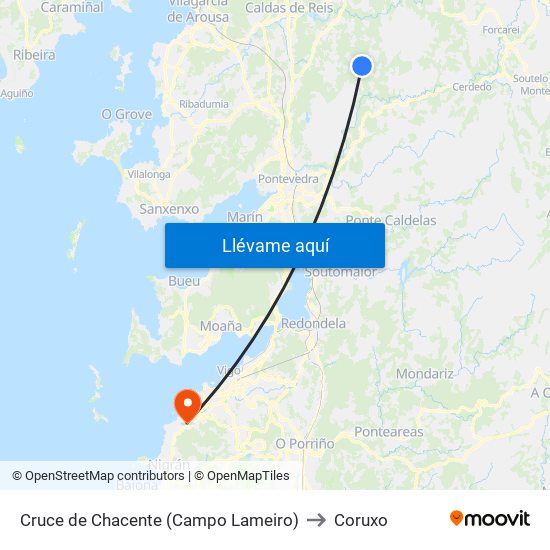 Cruce de Chacente (Campo Lameiro) to Coruxo map
