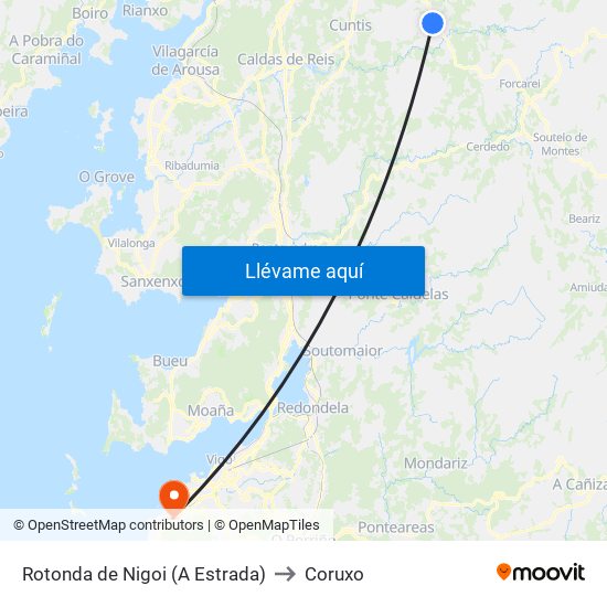 Rotonda de Nigoi (A Estrada) to Coruxo map