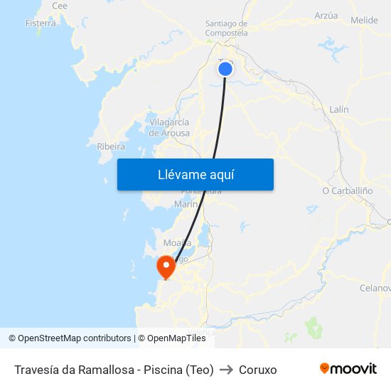 Travesía da Ramallosa - Piscina (Teo) to Coruxo map