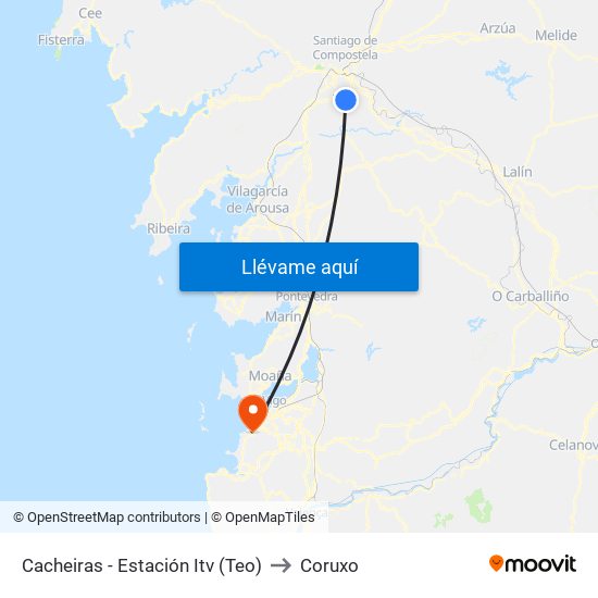 Cacheiras - Estación Itv (Teo) to Coruxo map