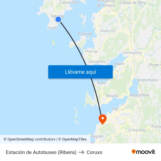Estación de Autobuses (Ribeira) to Coruxo map