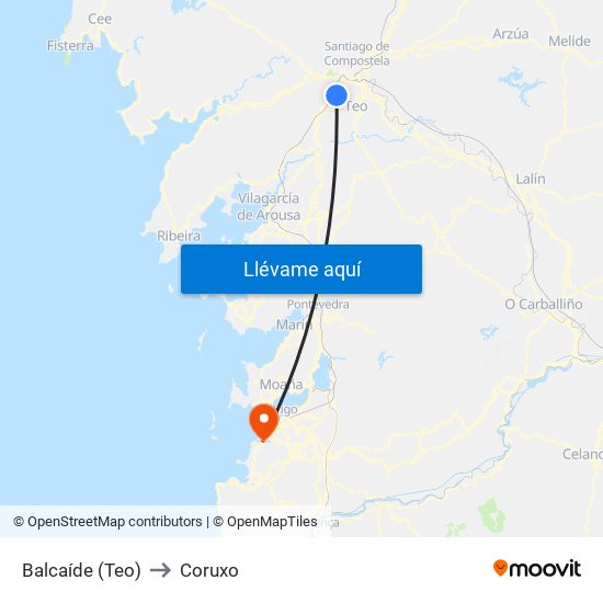 Balcaíde (Teo) to Coruxo map