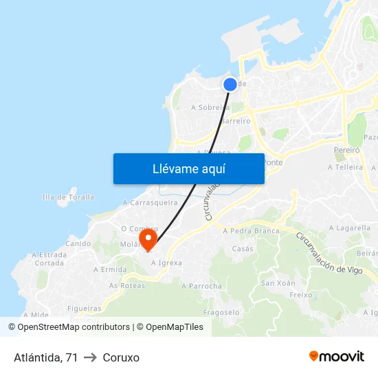 Atlántida, 71 to Coruxo map