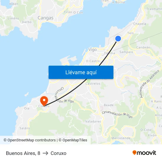 Buenos Aires, 8 to Coruxo map