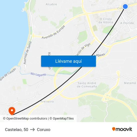 Castelao, 50 to Coruxo map