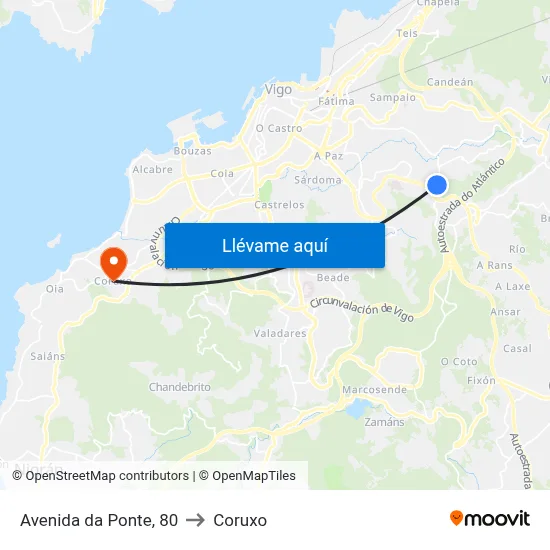 Avenida da Ponte, 80 to Coruxo map