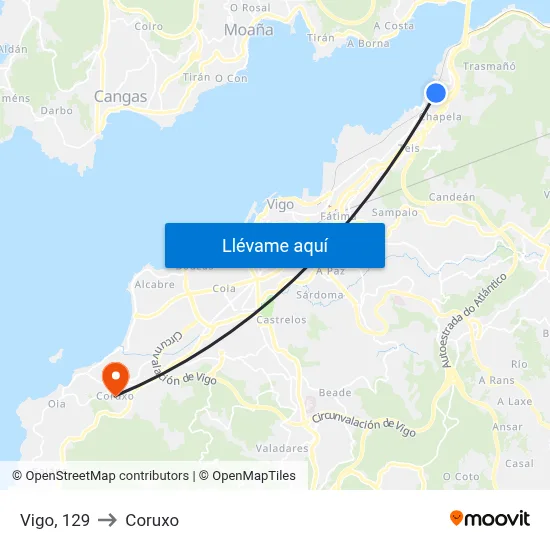 Vigo, 129 to Coruxo map