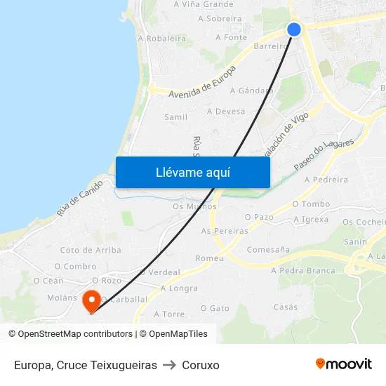 Europa, Cruce Teixugueiras to Coruxo map
