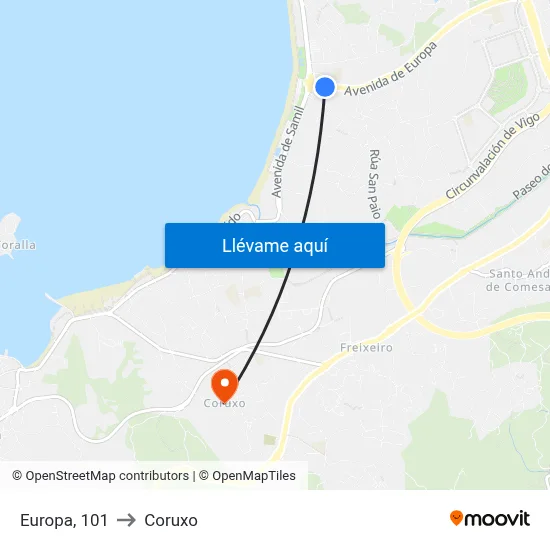 Europa, 101 to Coruxo map