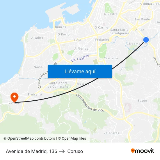 Avenida de Madrid, 136 to Coruxo map