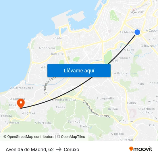 Avenida de Madrid, 62 to Coruxo map