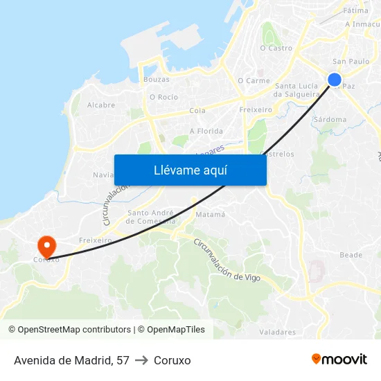 Avenida de Madrid, 57 to Coruxo map