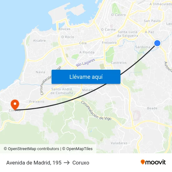 Avenida de Madrid, 195 to Coruxo map