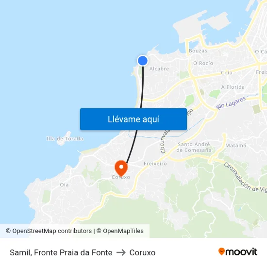 Samil, Fronte Praia da Fonte to Coruxo map