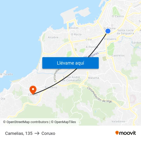 Camelias, 135 to Coruxo map