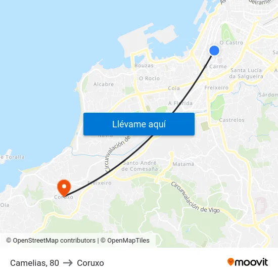 Camelias, 80 to Coruxo map